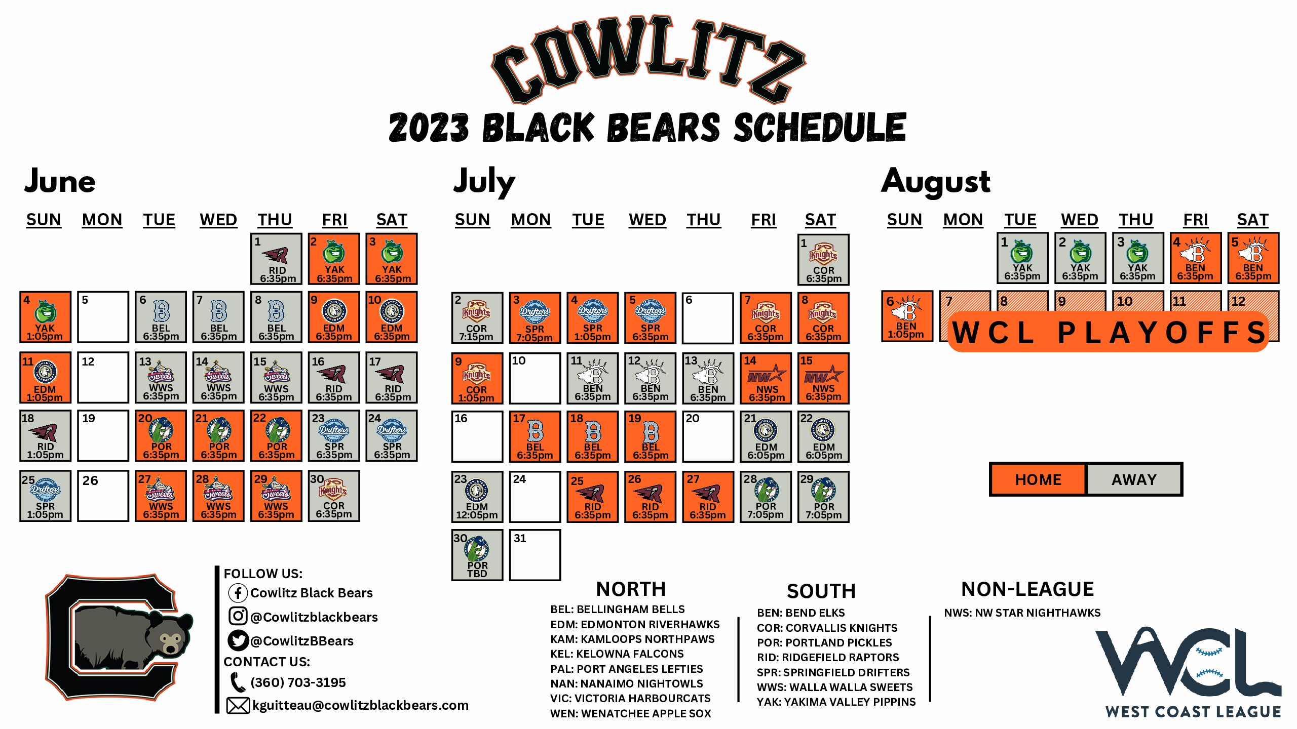 2023 Schedule Released! Cowlitz Black Bears