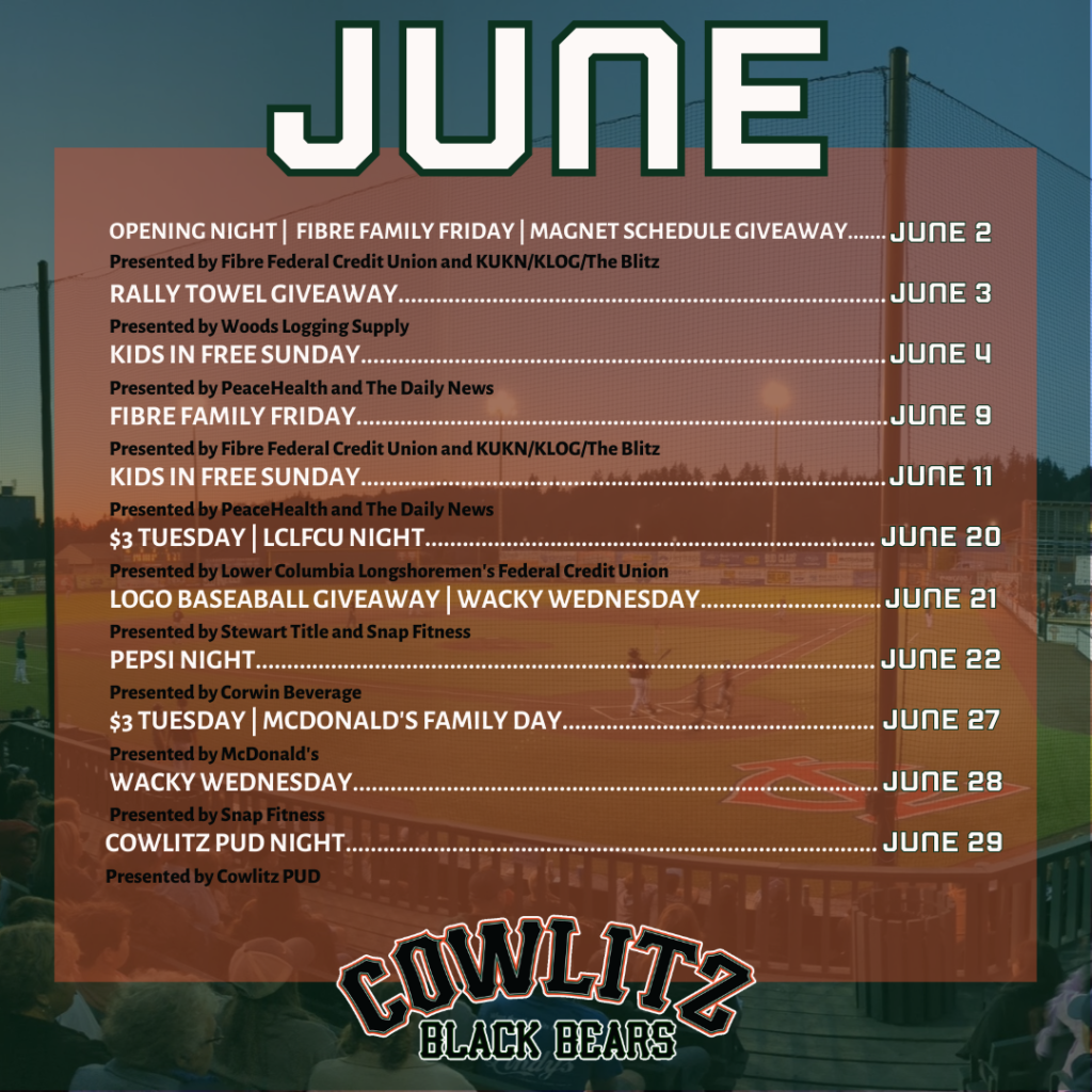 Promotional Schedule – Cowlitz Black Bears