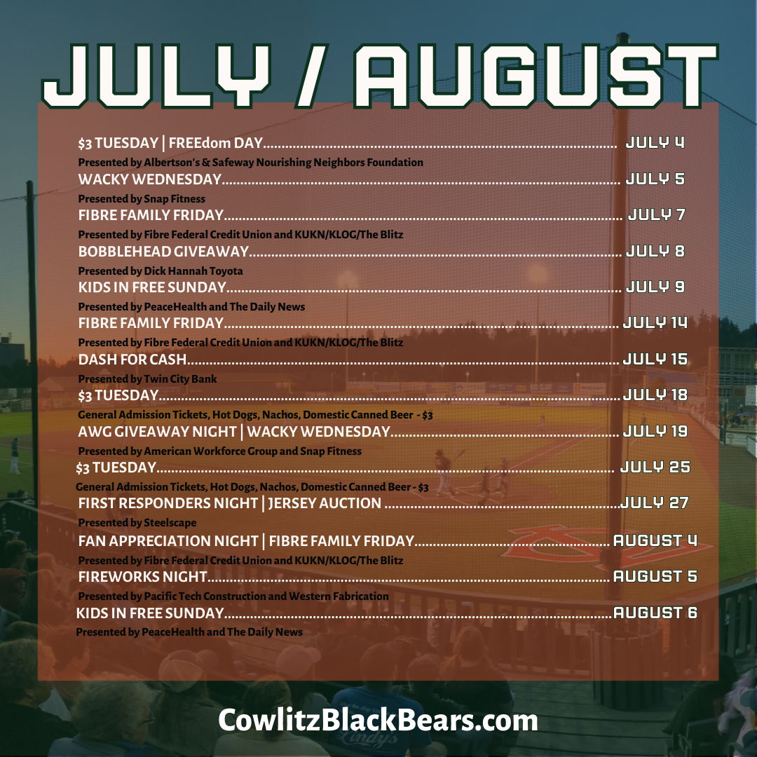 Promotional Schedule – Cowlitz Black Bears