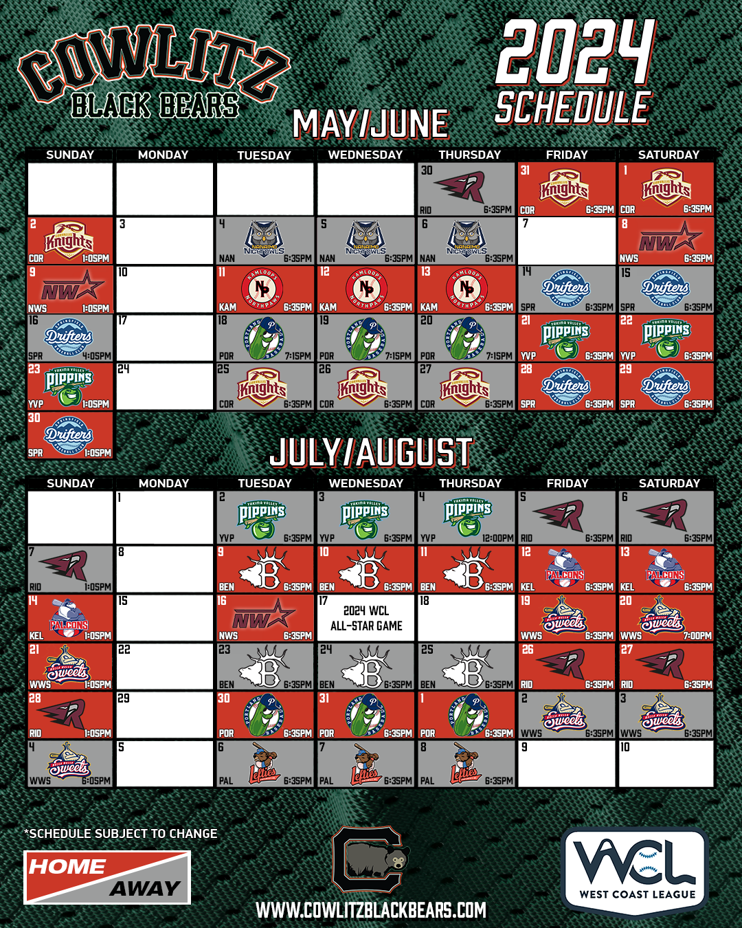 Schedule Cowlitz Black Bears